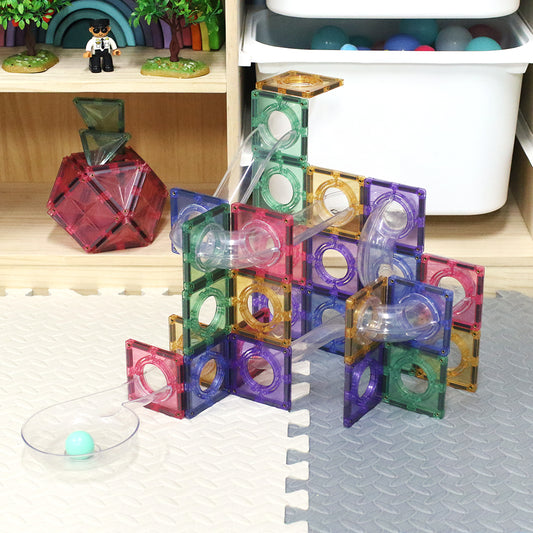 Premium Magnetic Tiles - 80pcs Pastel Marble Run Building Toy Set