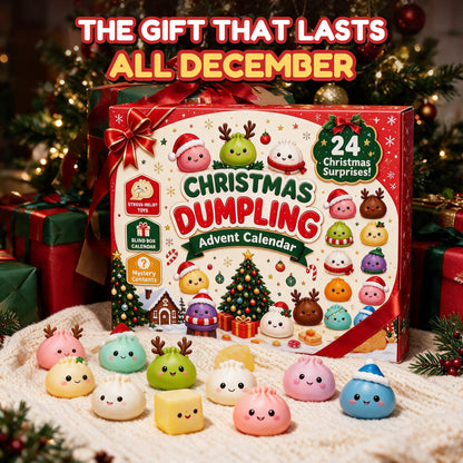 Squishy advent calendar wrapped with a red ribbon under the tree