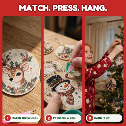 How it works: match the symbol, press on a gem, hang it up