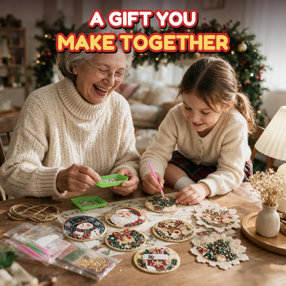 Grandmother and granddaughter making gem ornaments together