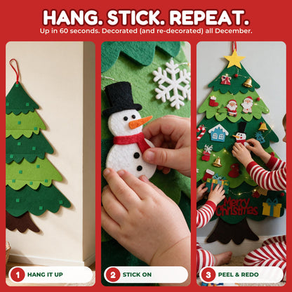 How it works: hang it up, stick on the ornaments, peel off and redo