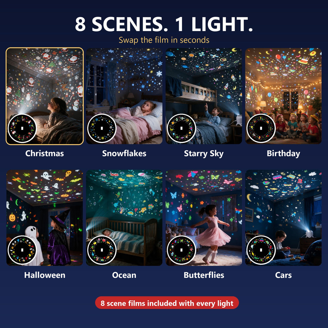 Eight interchangeable scene films