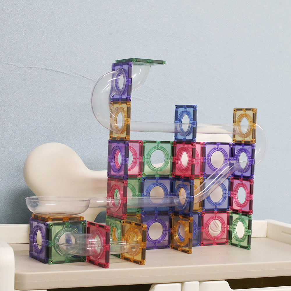 Premium Magnetic Tiles - 80pcs Pastel Marble Run Building Toy Set